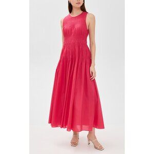 Apiece Apart Fabiana Maxi Dress in Berry Red Size Small Cotton Smocked